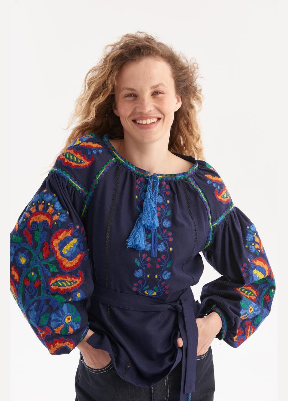 Синяя женская вышиванка "надежда" MEREZHKA узор орнамент хлопок (296108247)