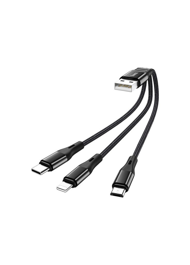 Дата кабеля .4A nylon X47 (m469396) Hoco USB 2.0 AM to Lightning + Micro 5P + USB-C 0.25m 2 (367070909)