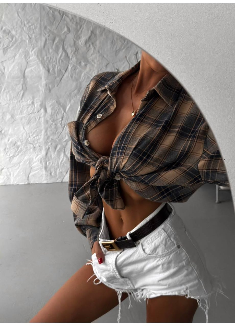 Синяя повседневный рубашка в клетку Vione с длинным рукавом