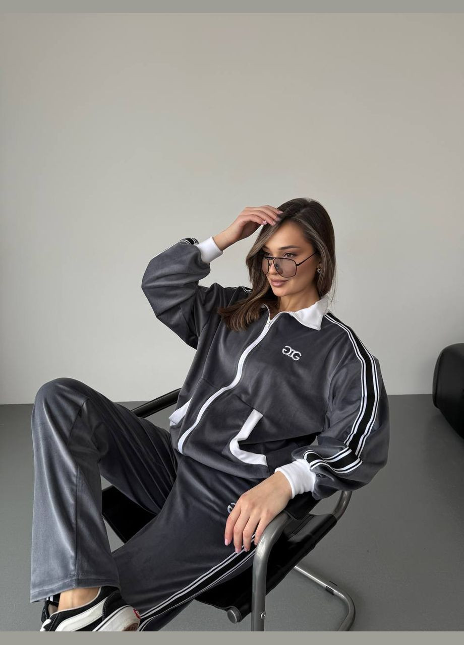 Жіночий спортивний велюровий сірий No Brand костюм (322168603)