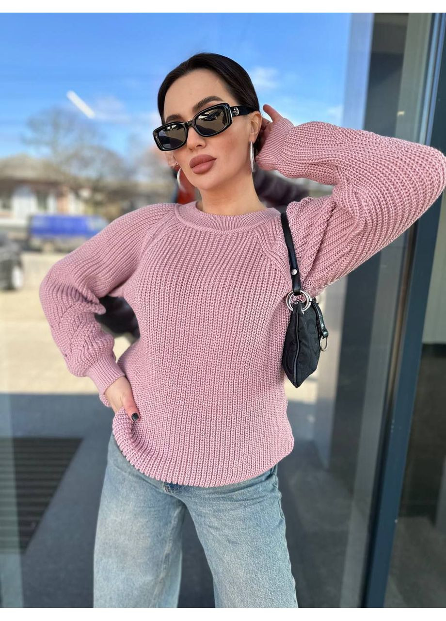 Світло-рожевий демісезонний светр в'язаний теплий LeVi