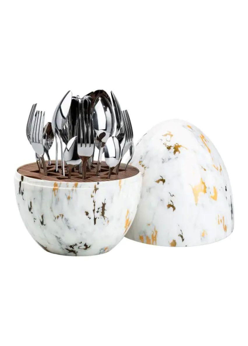 Набор столовых приборов на 6 персон из нержавеющей стали 24 штуки с подставкой Яйцо Мрамор HP7885 (A-032623) TS Kitchen (352274646)