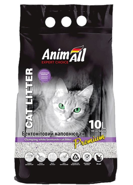 Наполнитель для котов 10 л Бентонитовый белый с ароматом лаванды AnimAll (278309022)