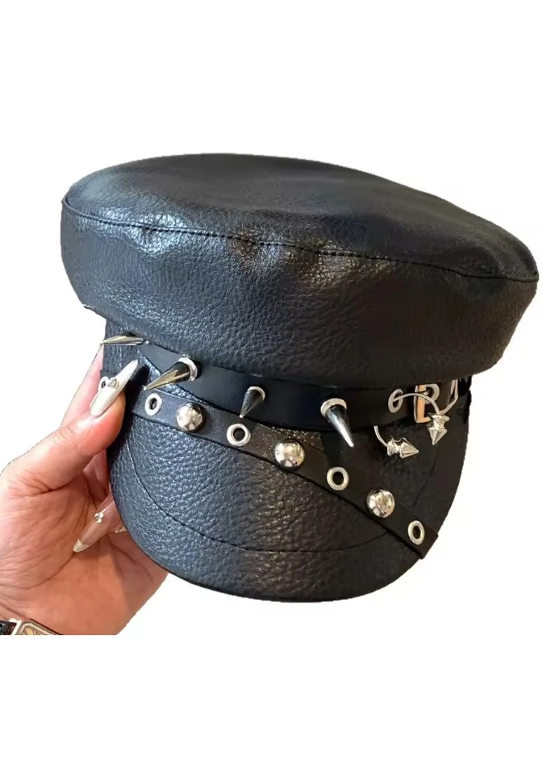 Кепи унисекс из экокожи с шипами и заклепками Черное No Brand (399523303)