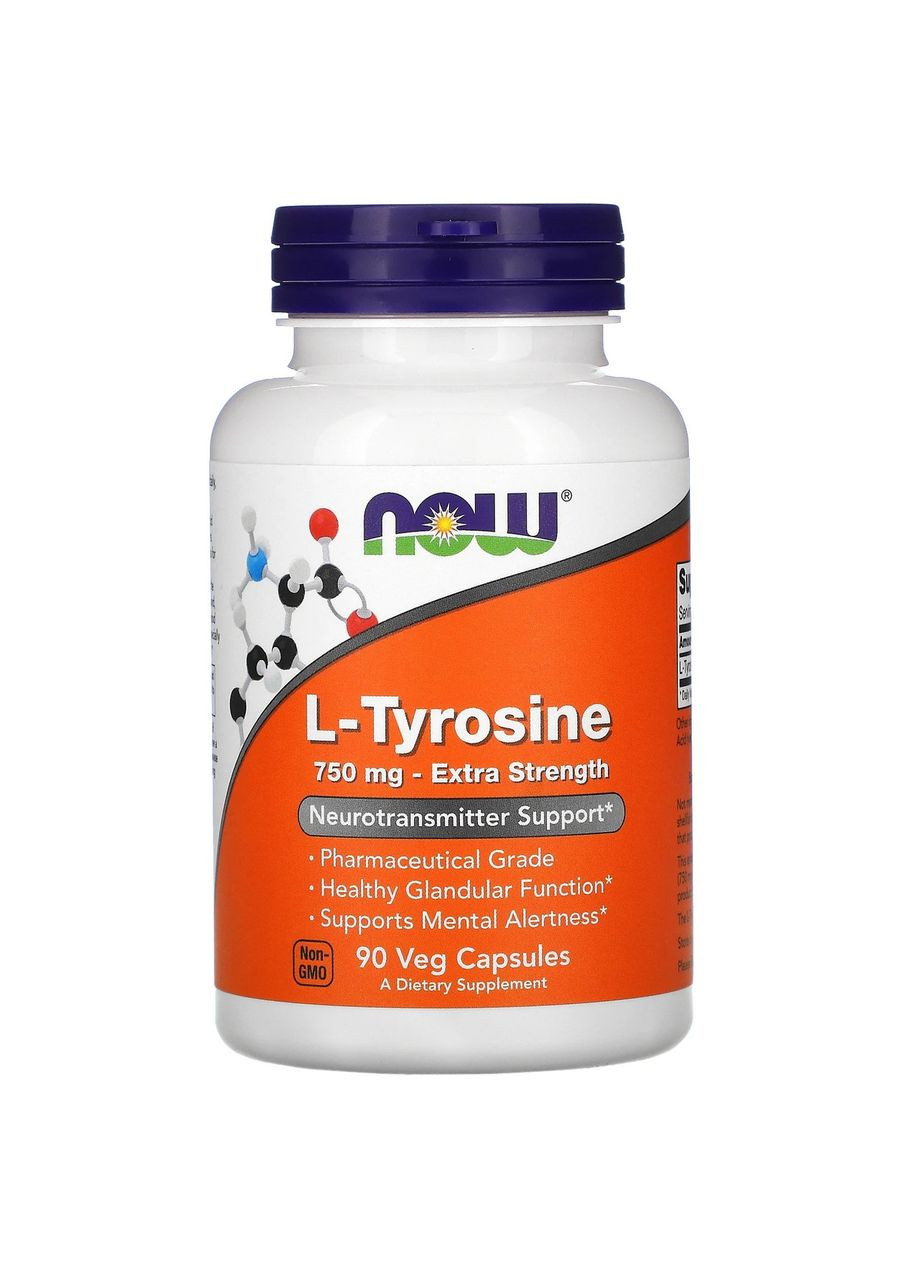 Тирозин 750 мг LTyrosine аминоксилота с повышенной силой действия 90 растительных капсул Now Foods (264648140)