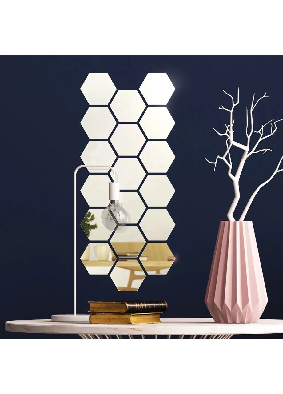 Інтер'єрні наклейки дзеркальні акрилові настінні Соти-127 12.7х11 см 18 шт. Срібло Ваша Світлість (366334686)