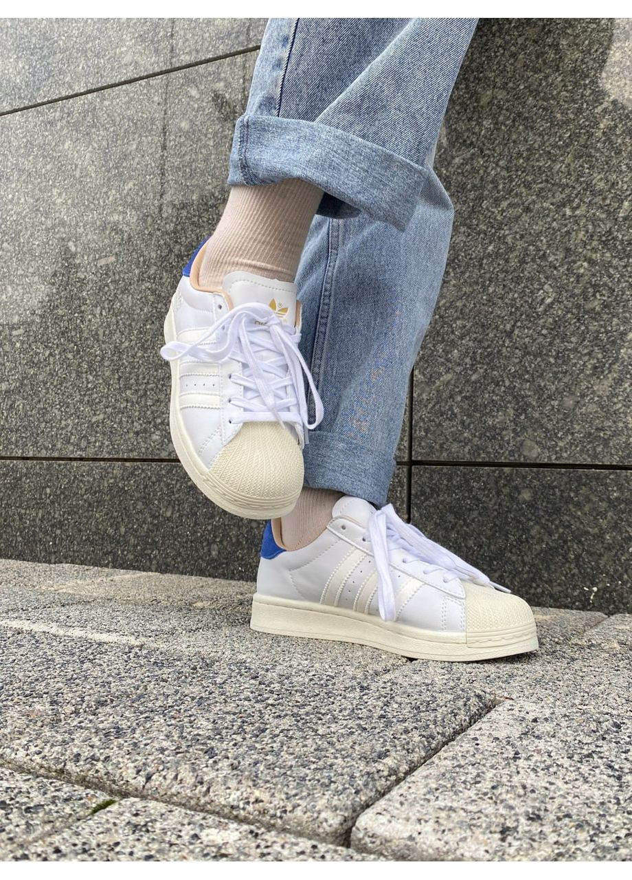 Білі Осінні кросівки чоловічі adidas superstar white / blue адідас суперстар No Brand