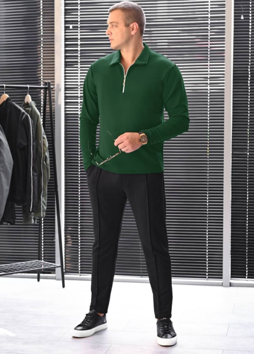 Темно-зеленый элегантный дуэт: брюки и лонгслив ShopnGo