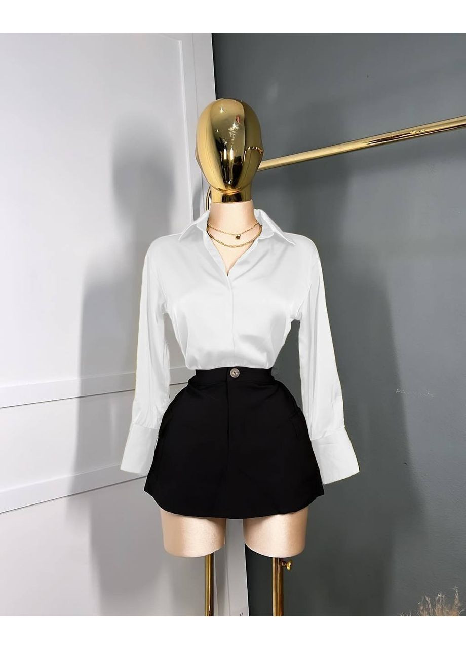 Белая повседневный рубашка однотонная DK/DL Мода без кордонів с длинным рукавом