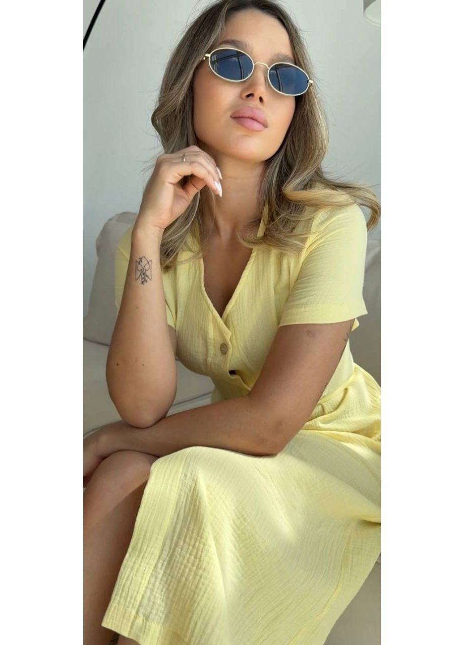 Жовтий кежуал жіноча літня сукня-сорочка міді Україна однотонна