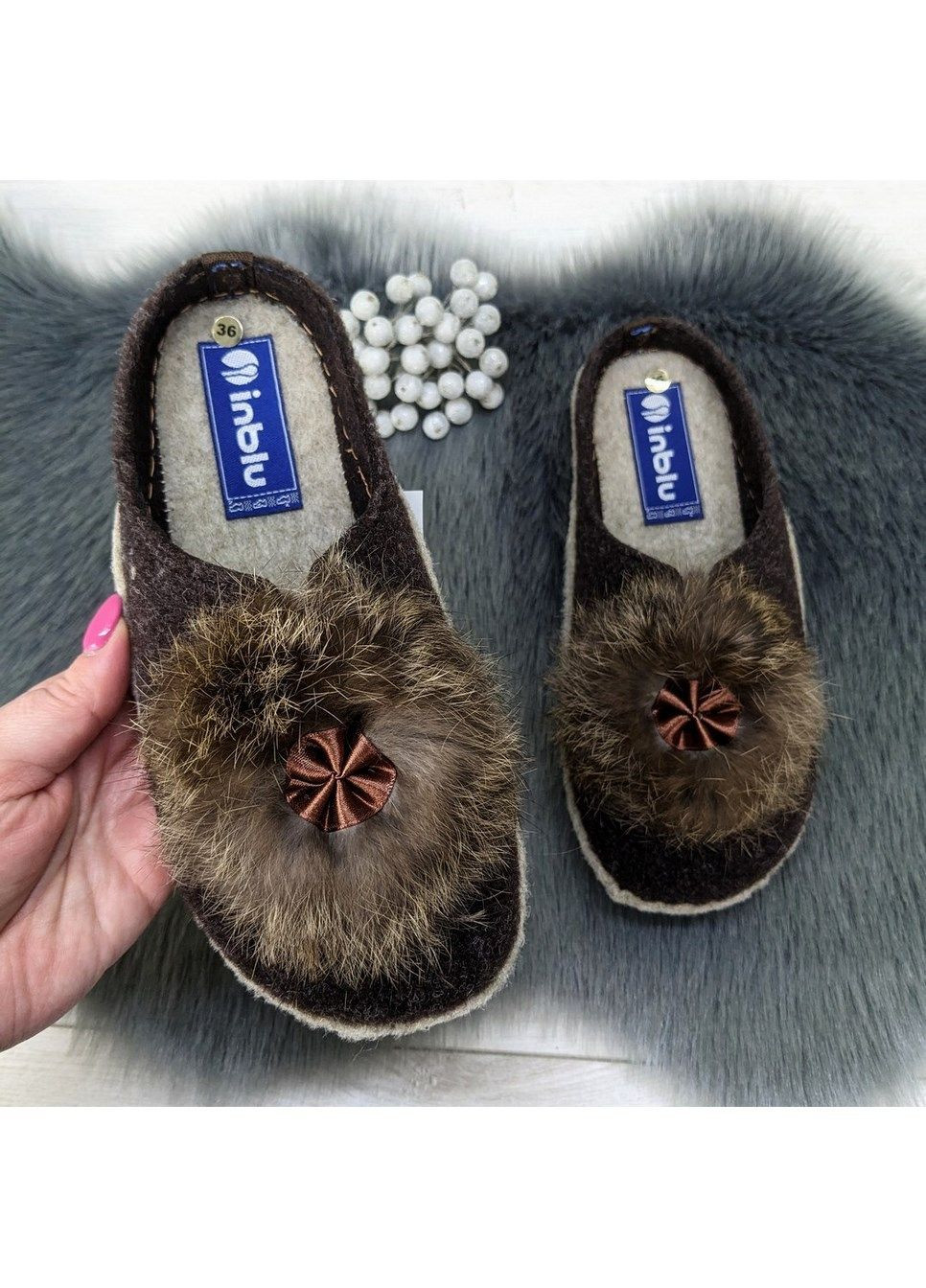 Коричневые тапочки женские комнатные фетровые для ламината Inblu