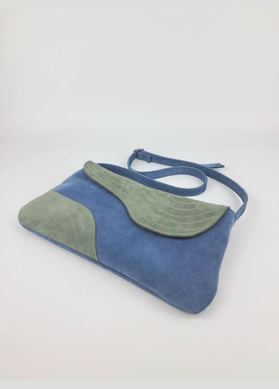Сумка женская натуральная замша на плече голубая/ зеленая средний размер No Brand (322169835)