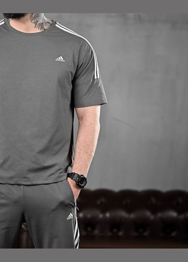 Стильний чоловічий костюм Adidas штани+футболка сірий Freedom (328256316)