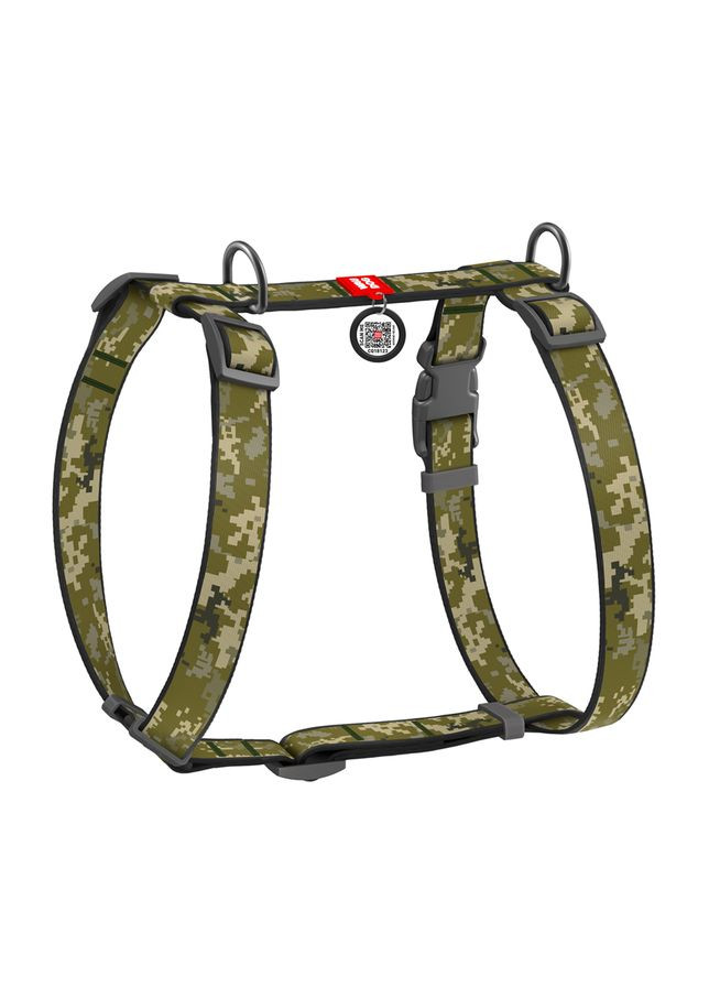 Шлея для собак H-образная Nylon с QR-паспортом, принт "Милитари", пластиковый фастекс, Ш 15 мм, 30-40/30-50 см WAUDOG (279573069)
