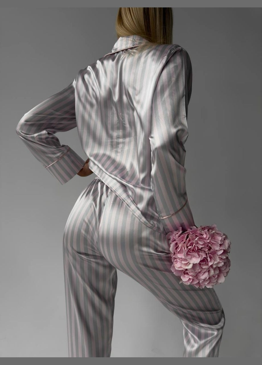Комбинированная всесезон пижама женская сатиновая рубашка + брюки No Brand Піжама жіноча штани та сорочка