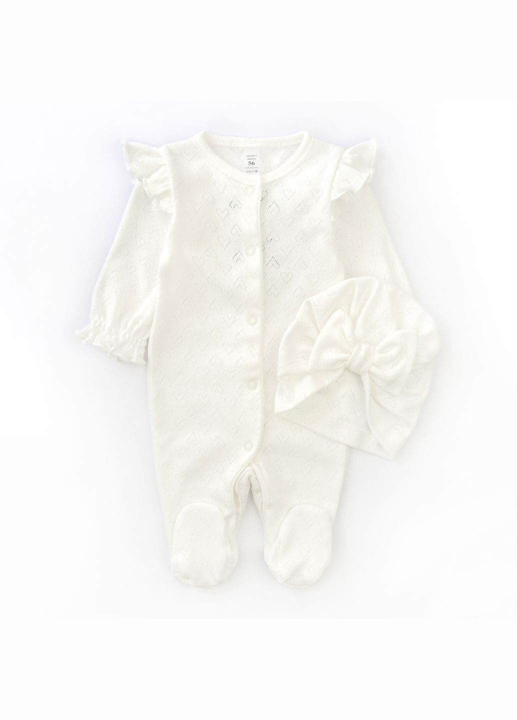 Комплект чоловічок з шапочкою для дівчинки Hearts Молочний dexter's (343493183)