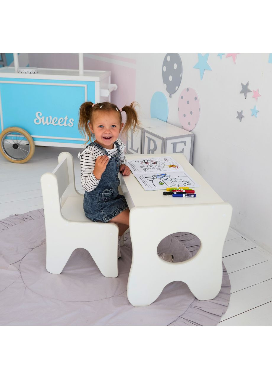Комплект дитячих меблів столик та стільчик 70×45×51, стіл та стілець у дитячу, білий No Brand (361259071)