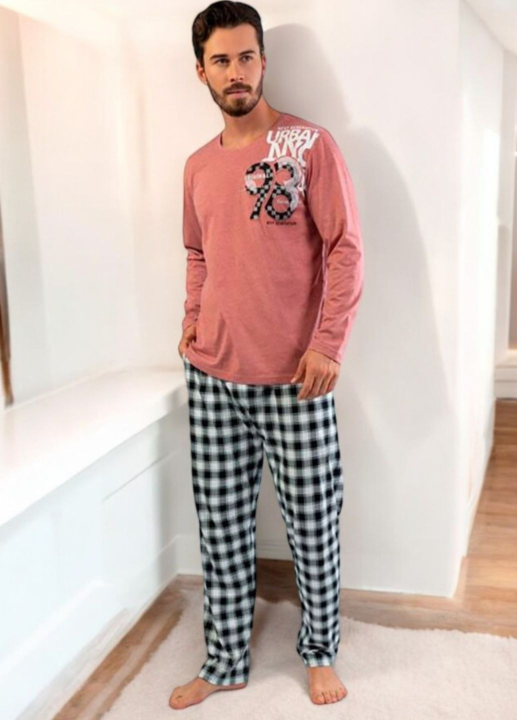 Комбінований демісезонний чоловічий домашній костюм з довгим рукавом urban home (1479-46) Vienetta