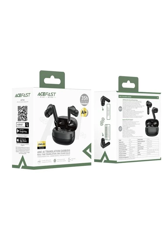 Бездротові навушники TWS AI translation, ANC+ENC, IPX4, Black Acefast W8 (403221647)