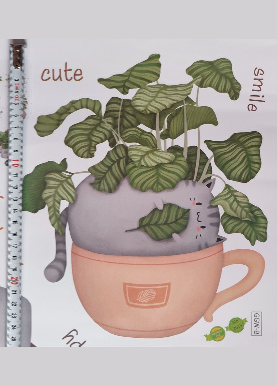 Интерьерные виниловые наклейки на стену Коты в вазонах Lovely Cats (лист 60 х 90 см) Б471-5 No Brand (302243038)