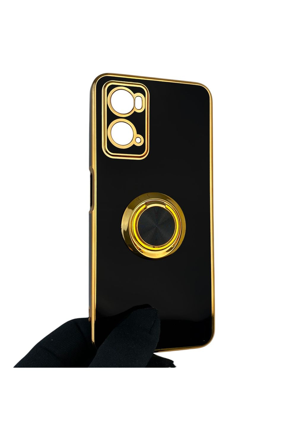 Чохол для A76 з кільцем-підставкою із золотою окантовкою на оппо а76 чорний gs1 Oppo (366231310)