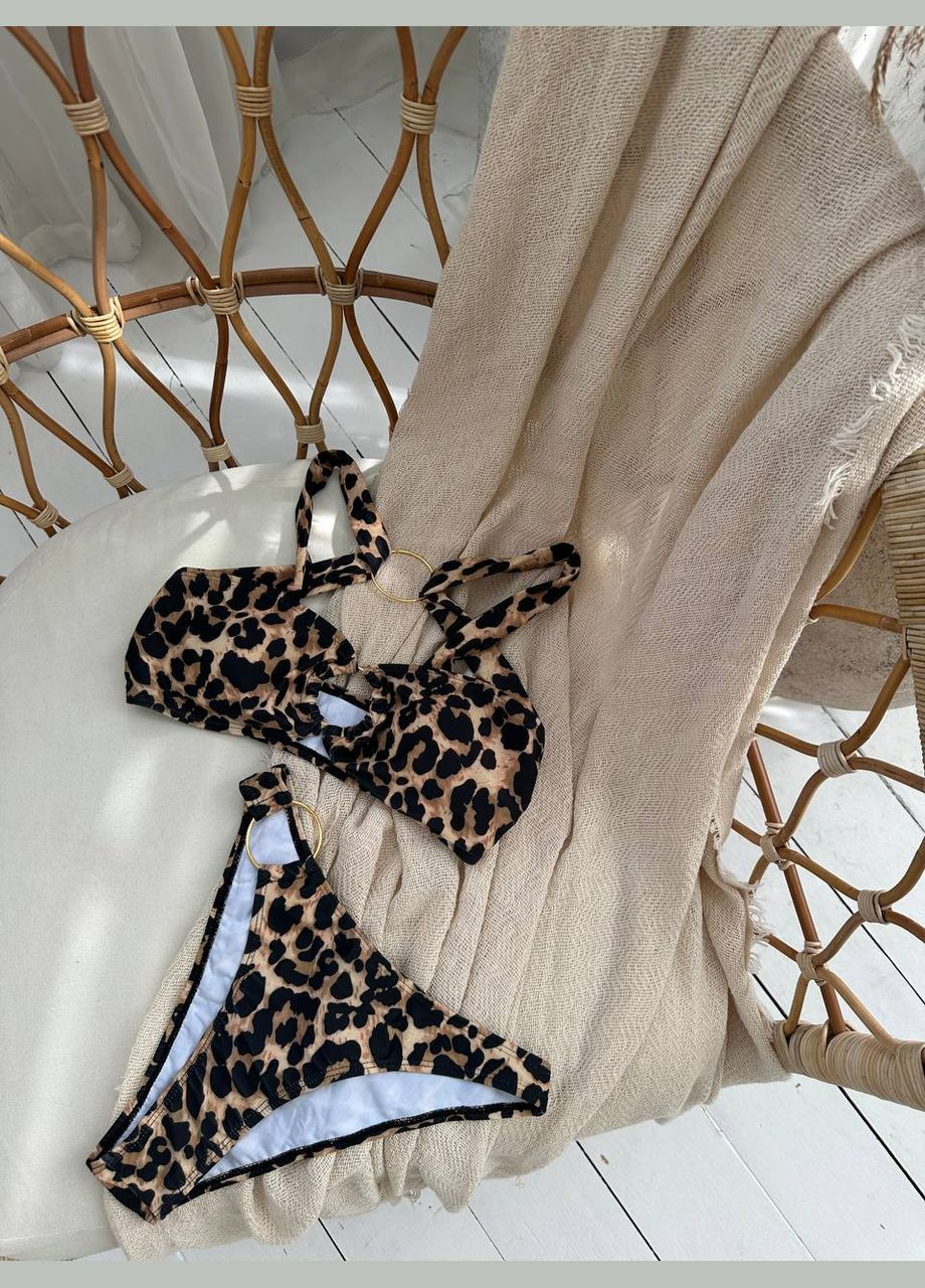 Комбинированный летний стильный купальник с леопардовым принтом раздельный No Brand