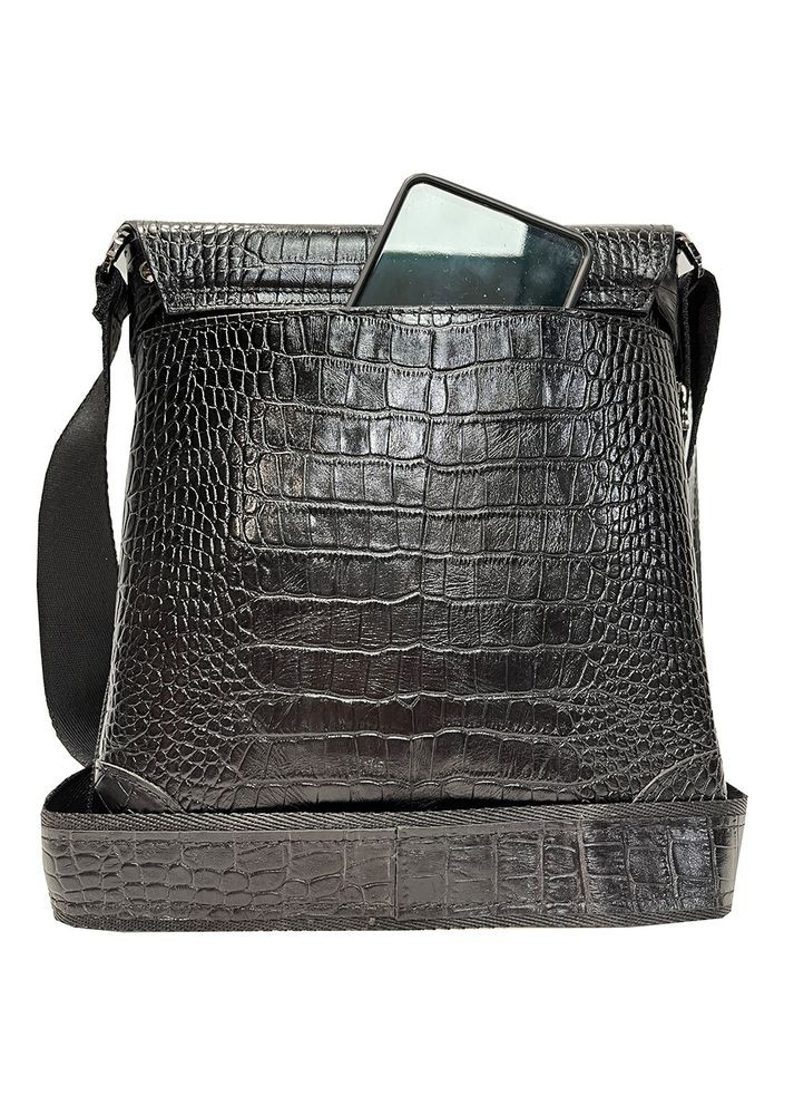 Сумка барсетка чоловіча із натуральної шкіри чорна під крокодил (Д/Ш/В) 23/6/26(см) Karya (336377839)