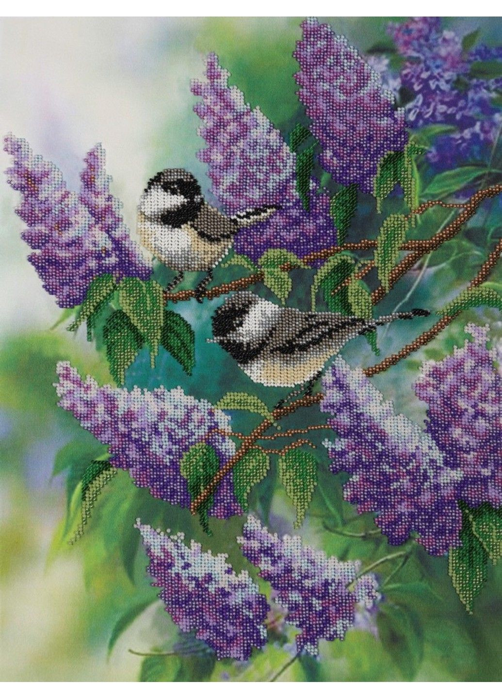 Набір для вишивки бісером "Весна" квіти, букет, бузок, синиця, сад, город часткова викладка, 30х40 см No Brand (333165197)