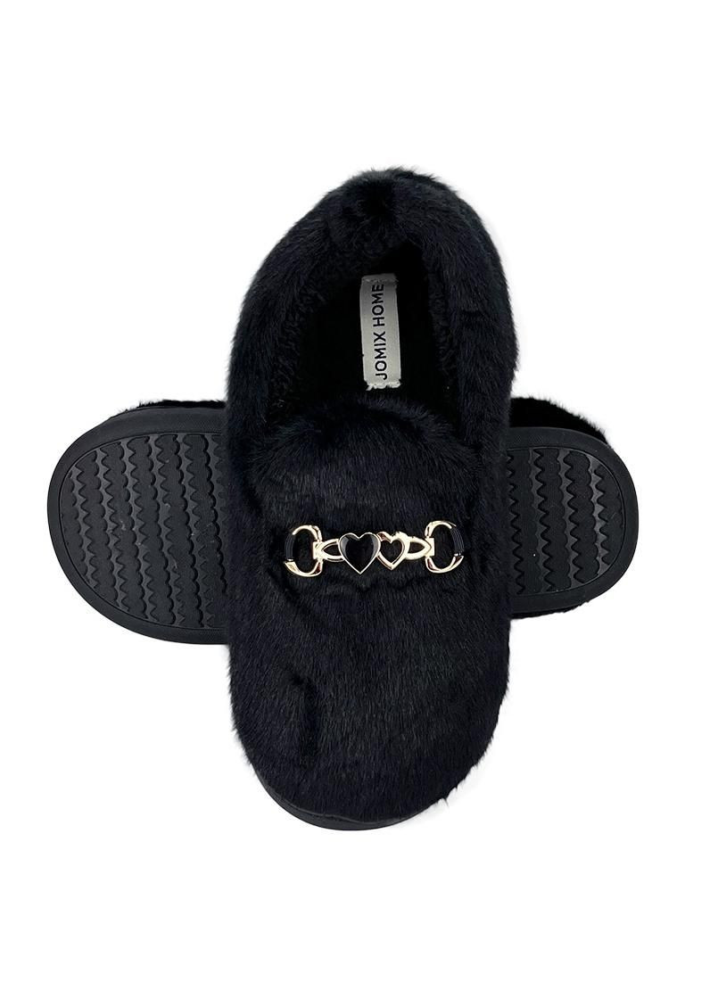 Черные женские домашние тапочки меховые с задником черные 90692-1 Jomix