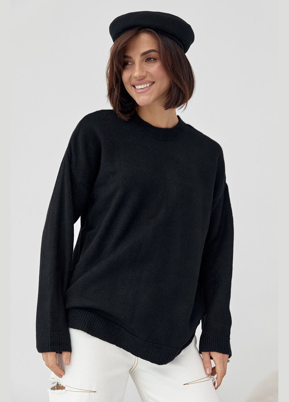 Черный зимний женский вязаный джемпер оверсайз - черный Lurex