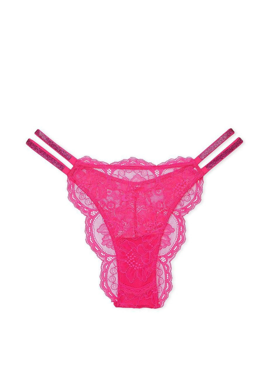 Женские трусики Double Shine Strap Lace Brazilian XS розовые Victoria's Secret (290147837)
