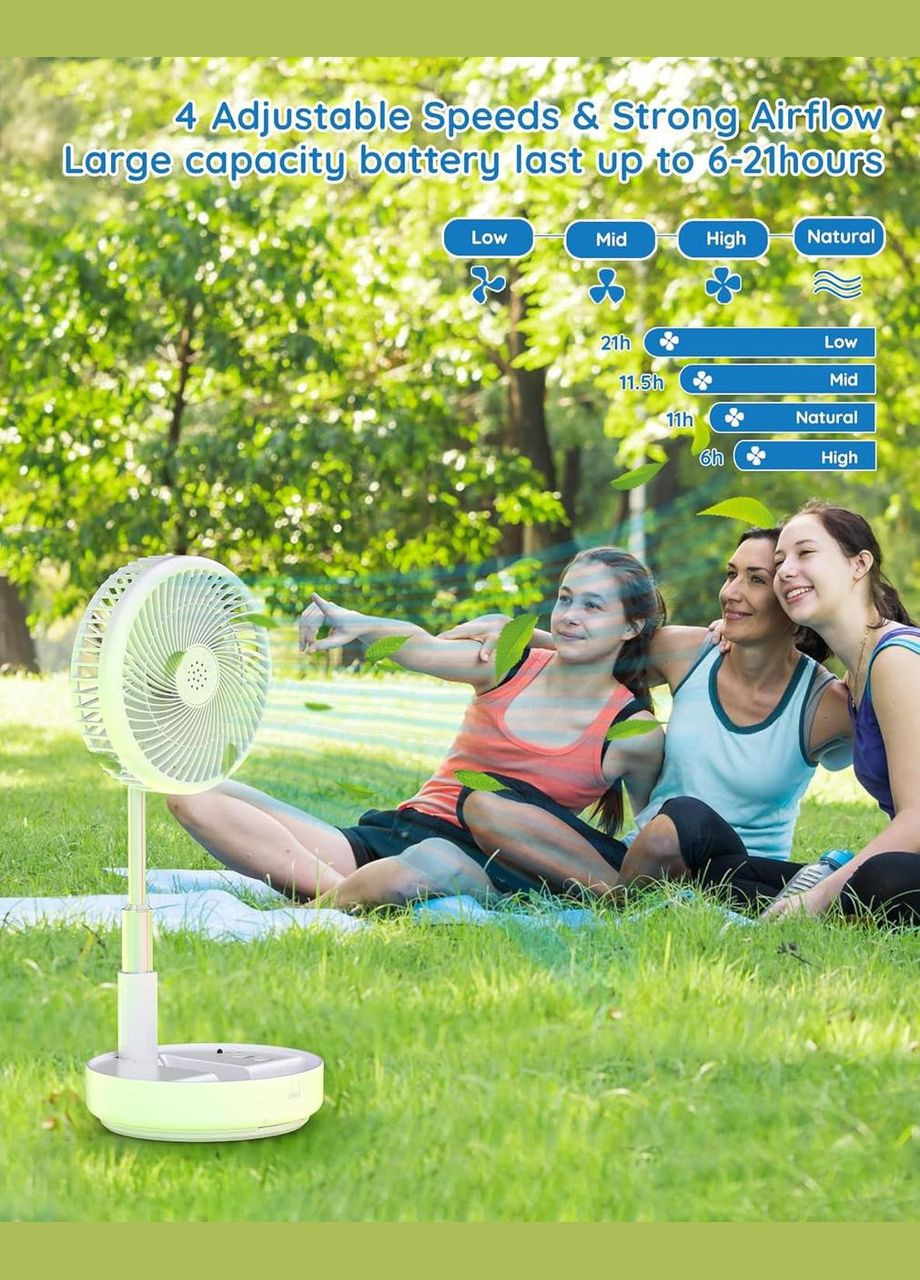 Портативный складной вентилятор Primevolve 7.7”, настольный и напольный, с пультом, USB, белый, 4 режима No Brand (338193338)