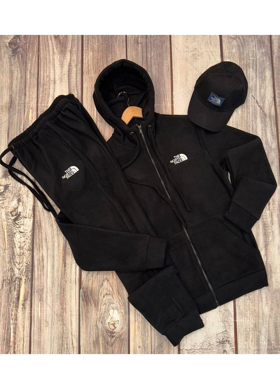 Черный демисезонный комплекат костюм + кепка двухсторонний полар – флис универсальная трикотажная ткань с ворсом с обеих сторон No Brand