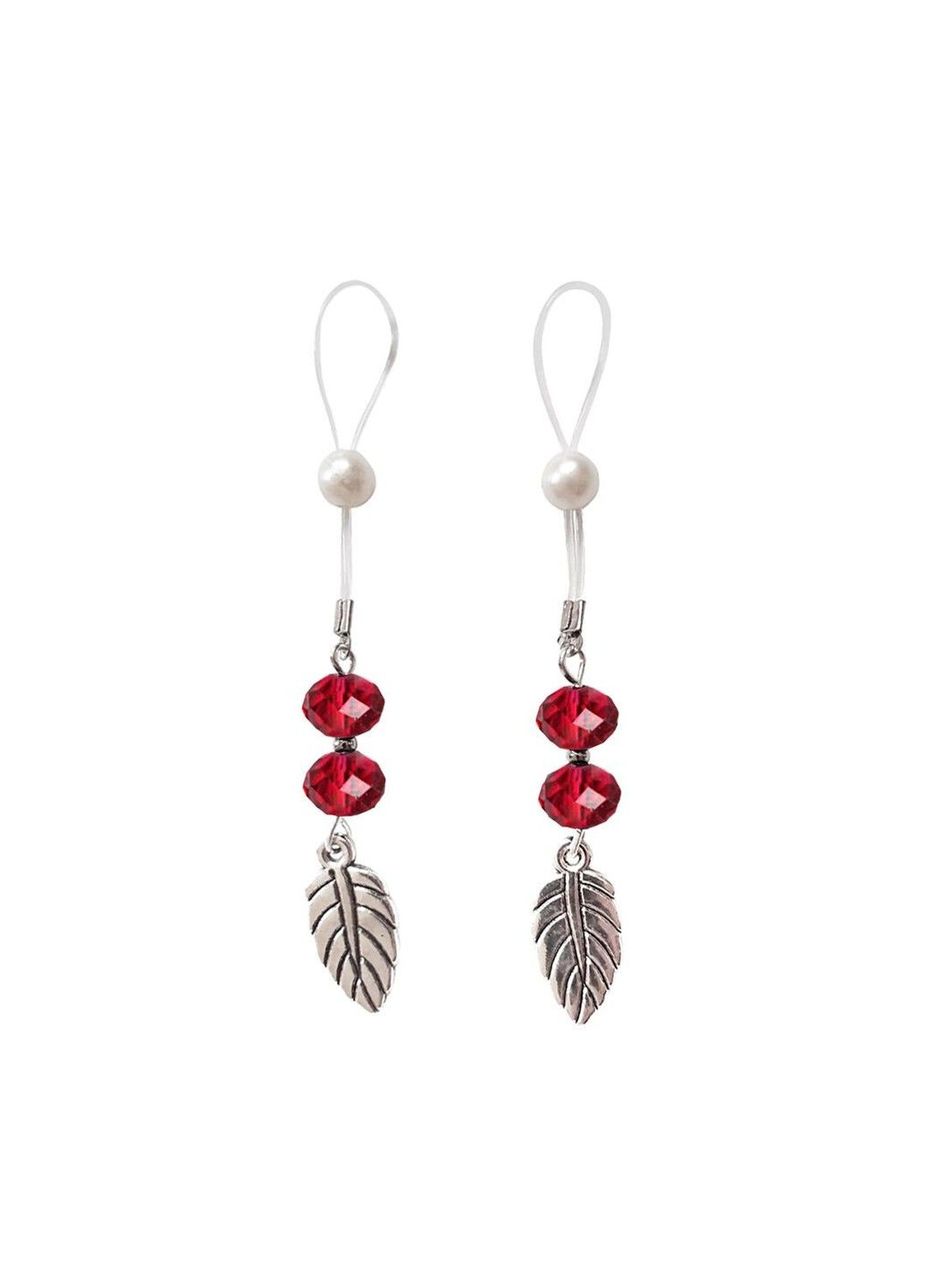 Украшения с бусинами и листиком для сосков – Nipple Jewelry Leaf, красные Art of Sex (345708847)