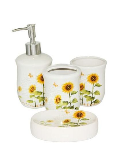 Набір аксесуарів "Соняшники" для ванної кімнати, 4 предмети, кераміка S&T (332667767)