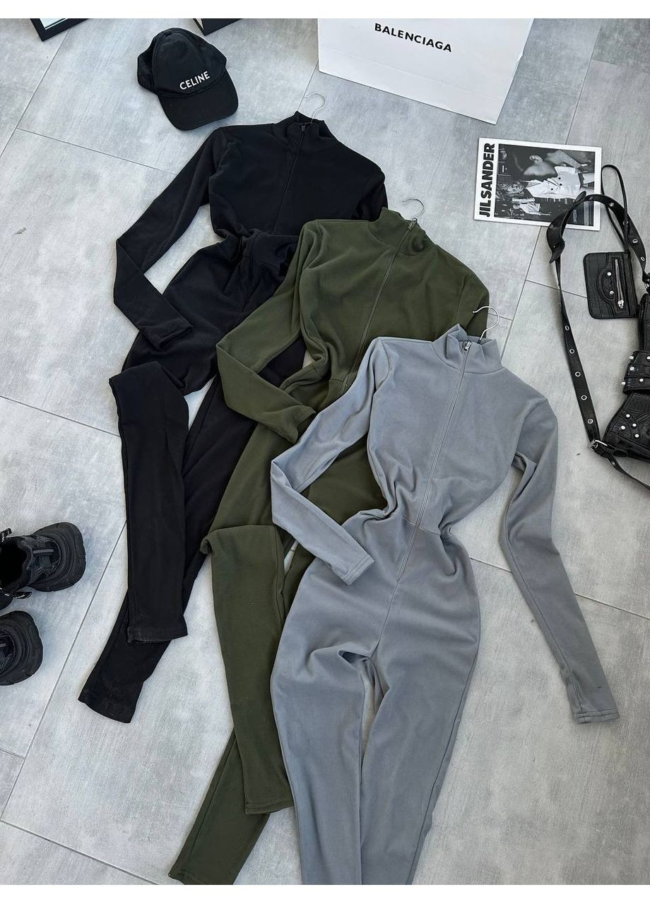 Жіночий теплий комбінезон No Brand комбінезон-брюки однотонний сірий спортивний, повсякденний, домашній, кежуал трикотаж