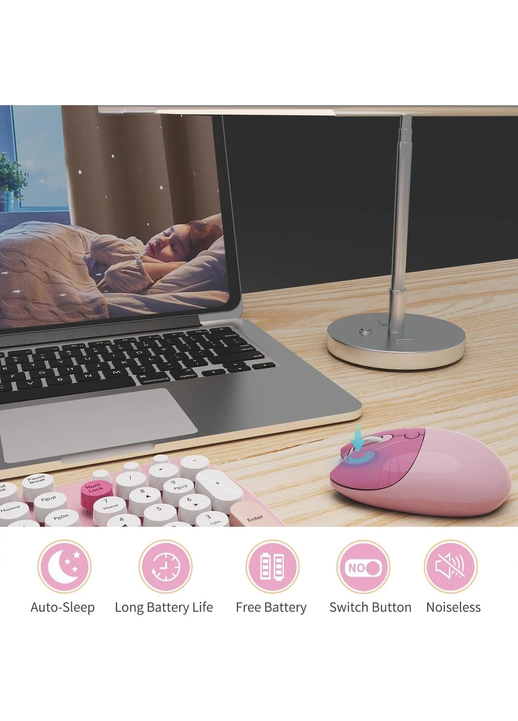 Комплект бездротовий Geezer Pink, клавіатура + миша Том.М (330034261)