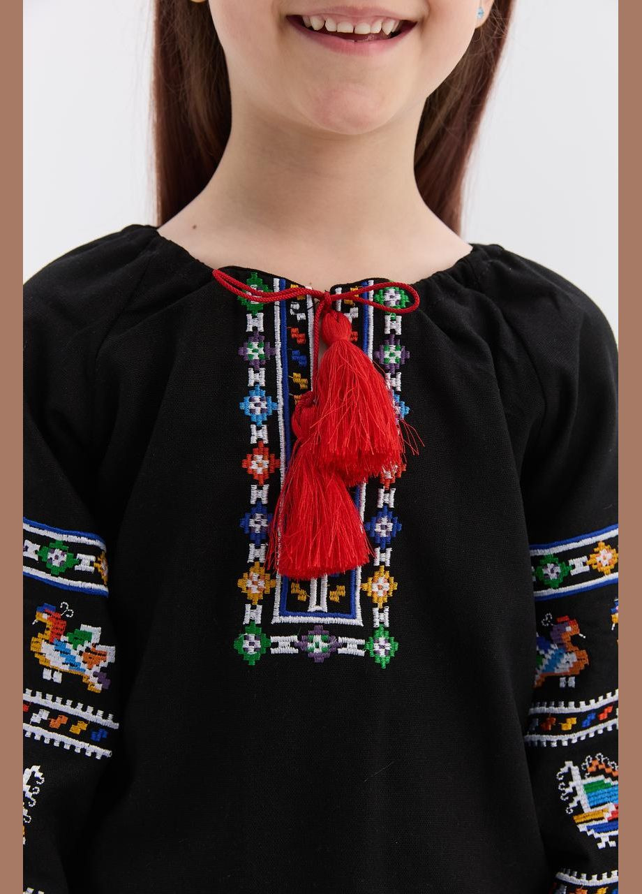Чорна вишиванка для дівчинки "подільська" чорний MEREZHKA візерунок орнамент бавовна (340403404)
