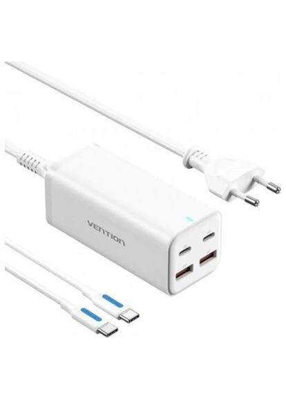 Зарядний пристрій 4xUSB 100W (2xUSB-C+2xUSB-A) PD3.0/QC 3.0/GaN White (FBSWG-EU) Vention 4xUSB 100W (2xUSB-C+2xUSB-A) PD3.0/QC 3.0/GaN Whit (370016776)