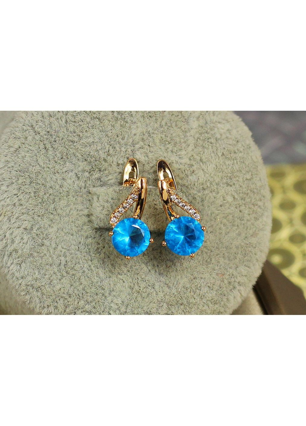 Сережки Билина з блакитним каменем 1,5 см золотисті love-shopping Xuping Jewelry (354660835)