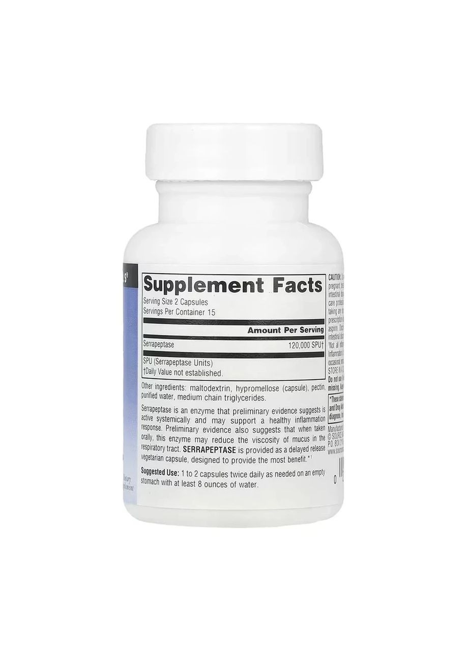 Серапептаза Serrapeptase, 30 капсул Source Naturals (361113861)