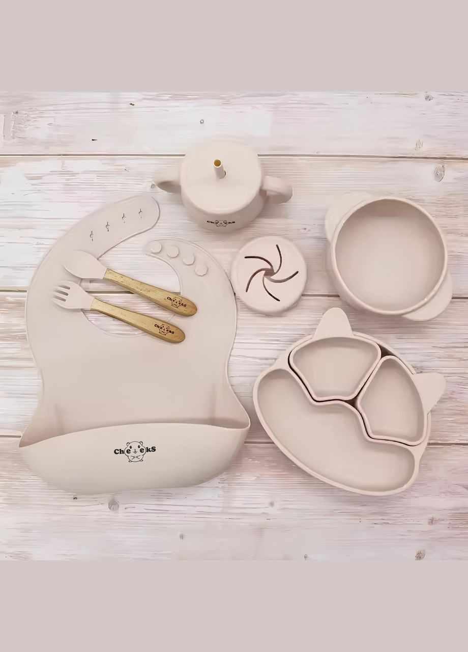 Набір силіконового дитячого посуду для прикорму на присосках із харчового силікону No Brand (362712341)