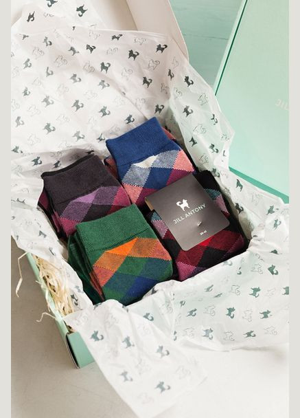 Білі шкарпетки в коробці набір 12 пар з принтом ромби високі безшовні organic 42-43 JILL ANTONY (314997193)