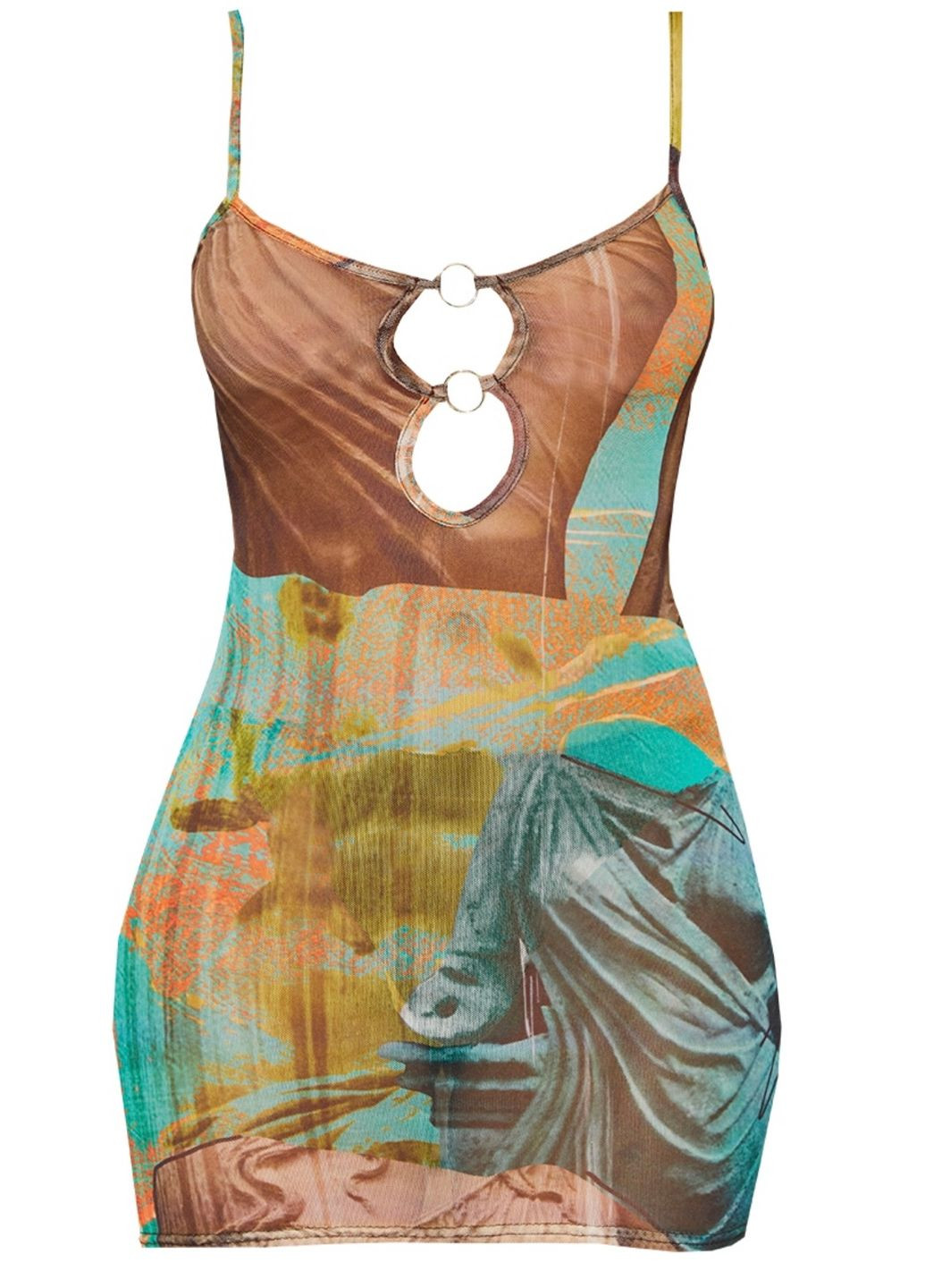Комбинированное платье сетка PrettyLittleThing с абстрактным узором