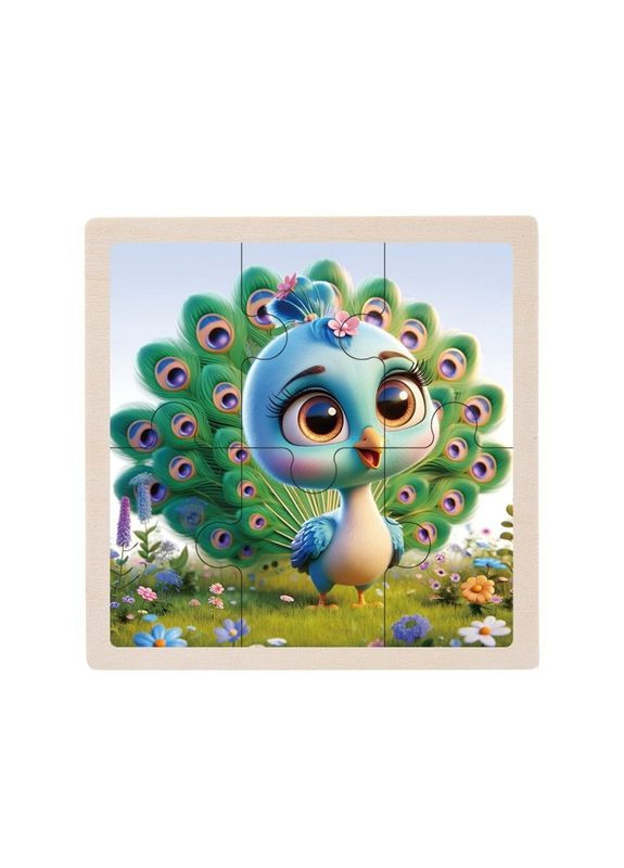 Дитячий дерев'яний пазл-вкладиш "Павлін" MD 1509-18, 6 елементів 9,8 х 9,8 х 0,4 см Bambi (370590570)