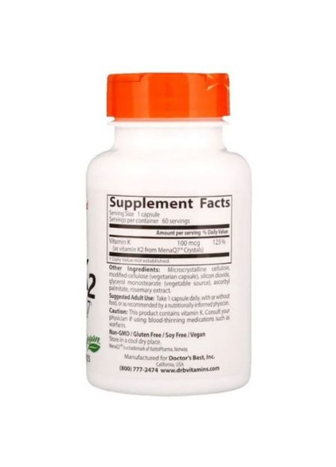 Natural Vitamin K2 MK-7 with MenaQ7 100 mcg 60 Veg Caps DRB-00334 Doctor's Best (313587266)