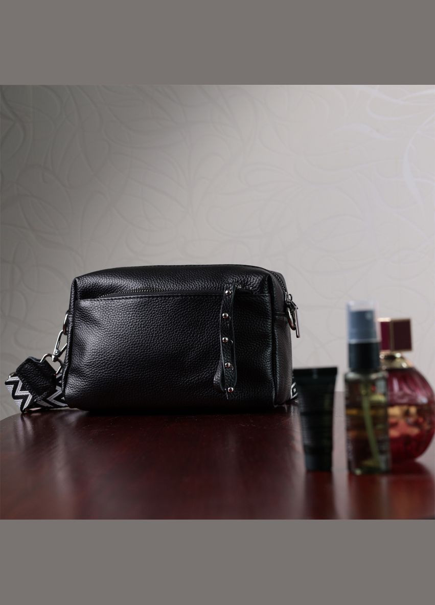 Сумка кроссбоди с широким ремнем через плечо женская со стильным бегунком черная 22654 Vintage (329197839)