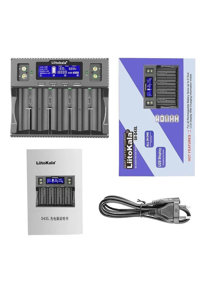 Зарядное устройство Lii-D4XL для аккумуляторов 18650, 21700, AA, AAA, D и кроны 9V с LCD дисплей на 4+2 слота LiitoKala (400742482)