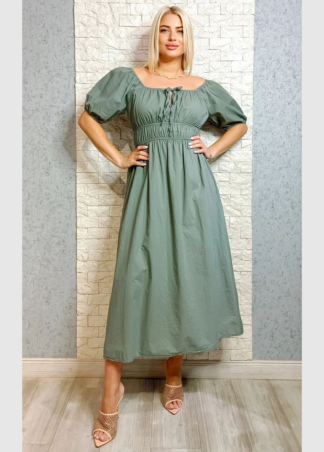 Оливковое повседневный, кэжуал платье а-силуэт Made in Italy однотонное