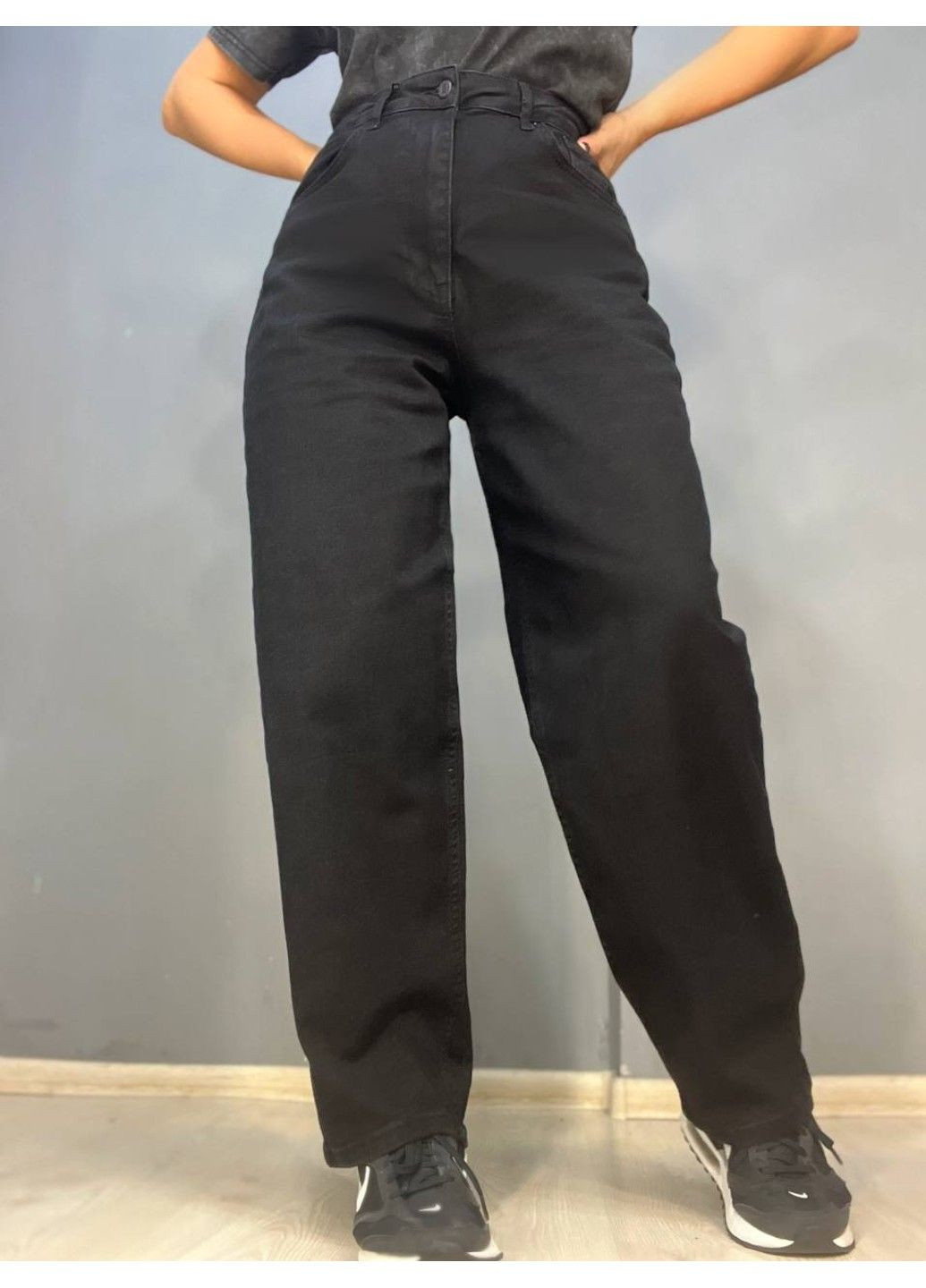 Джинсы женские 3474 skater jeans мом бананы стрейчевые увеличенные размеры черные Its Basic - (315589171)